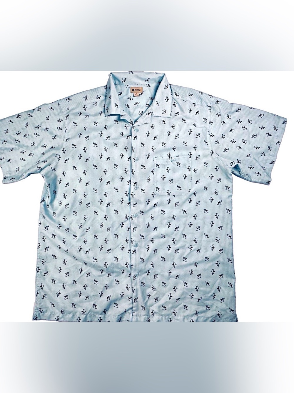 Haggar Mens XL Light Turquoise Martini Glass Novelty Camp Shirt